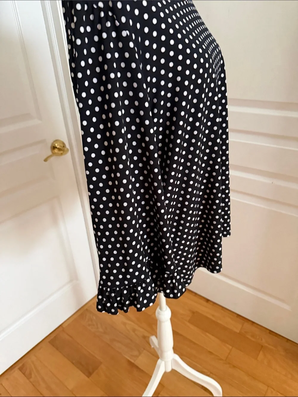 Michael Kors Black & White Polka Dot Long Sleeve Top